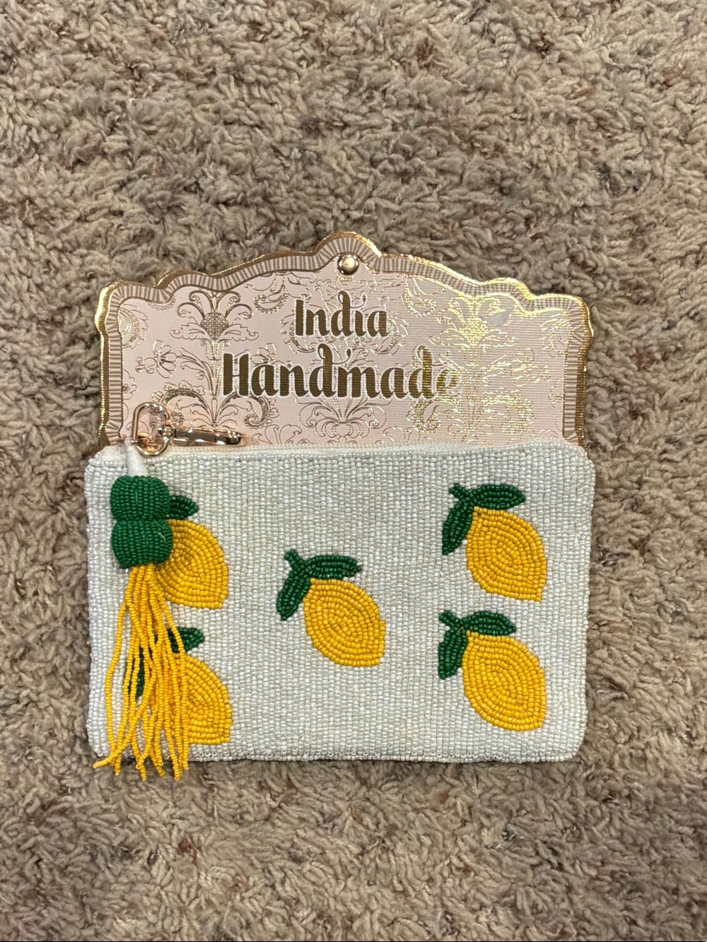 Lemon Beaded Pouch With Charm